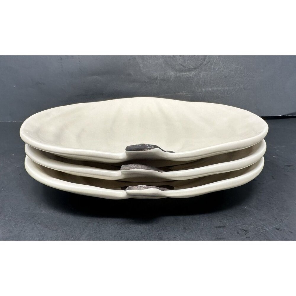 Set of 3 BARBARA EIGEN POTTERY BARN PUMPKIN White Salad Dessert Appetizer Plates - Picture 9 of 11